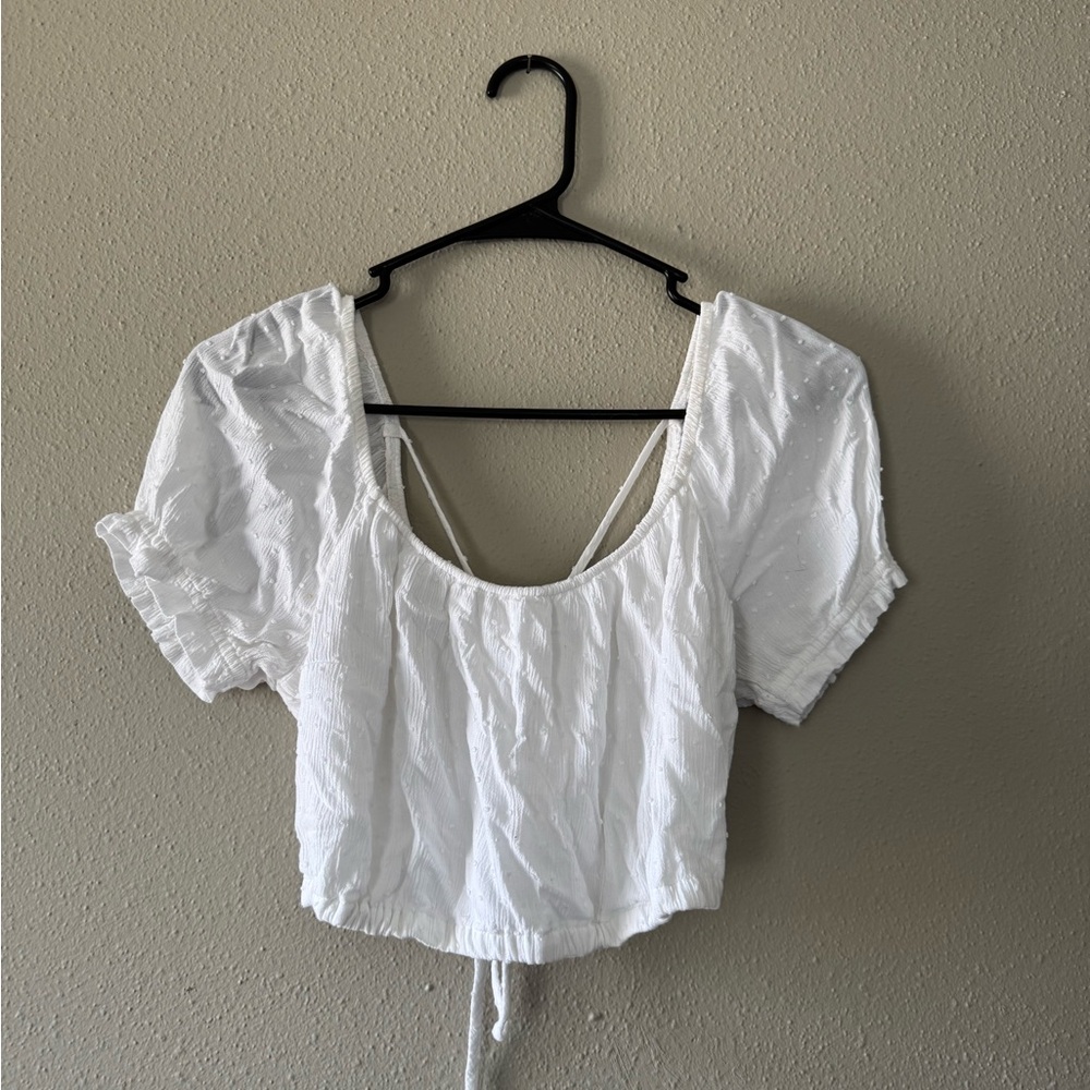 Cropped White Puff Sleeve or Off the Shoulder Cross Back Women's Top - Medium